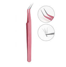 Пінцет скошений (зігнутий) гострий для нарощування вій та брів Рожевий В-3