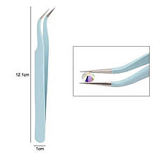 Пінцет зігнутий (скошений) гострий для захоплення страз, стікерів, бусинок та інших дрібних деталей. Бірюзовий В-1