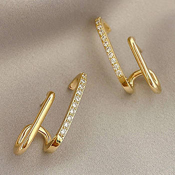 Оригінальні сережки на всю мочку вушка Сережки гвоздики Жіночі сережки Золотистий (KG-10686)