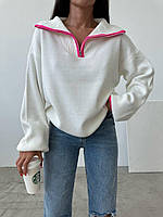 Трендовий жіночий м'який светр туніка оверсайз кофта на змійці 42-46 Туреччина Білий