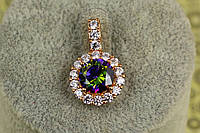 Кулон Xuping Jewelry круглый камень темный хамелеон в ободке из фианитов 2.3 см золотистый