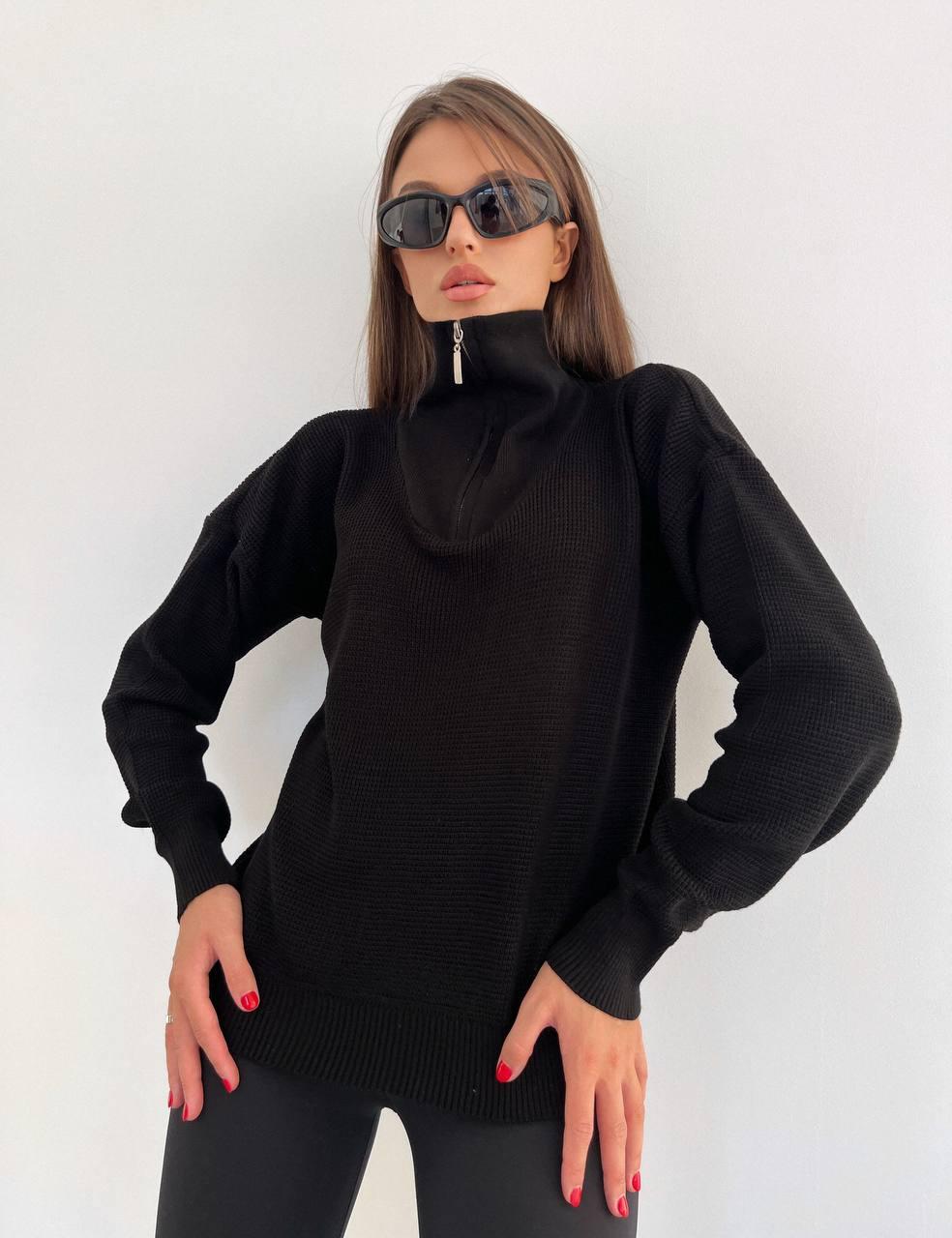 Трендовый женский мягкий свитер с молнией туника оверсайз кофта на змейке 42-46 Турция - фото 3 - id-p1932886129