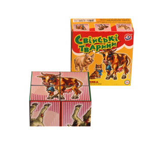 Кубики пласт. "Свійські тварини" (4 куб.), у слюд. 8*8*4см, ТМ Технок, Україна (34шт), фото 1
