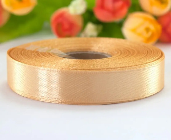 Атласна стрічка для рукоділля - 1,2 см x 23 м / Карамельний