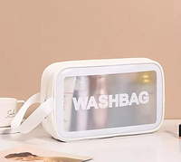 Косметичка органайзер белая из эко-кожи Washbag 20х12х 6,5 см на молнии