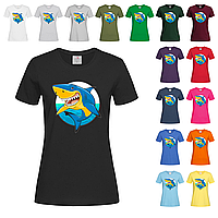Черная женская футболка Украинская акула (1-8-1)