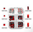 Набір страз у контейнері (6 комірок з кришечками) квадратної та прямокутної форми, різних розмірів для декору нігтів Червоний YV-4, фото 2