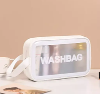 Косметичка органайзер біла з еко-шкіри Washbag (26*16*9см) з ручкою на змійці