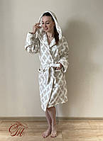 Женский халат на запах с капюшоном из плюшевой микрофибры велсофт XL (54-56) длина 100 см Бубна