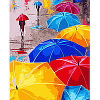 Картина за номерами Strateg ПРЕМІУМ Різнобарвні парасольки з лаком розміром 40х50 см VA-1328