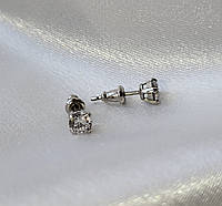 Серебряные сережки гвоздики с белым камнем 6 мм серебро 925 пробы Родированное арт 070/6 1.80г