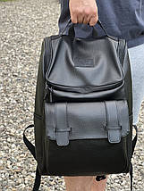 Функціональний рюкзак з екошкіри в чорному кольорі для подорожей, класичний стиль для ноутбука, фото 3