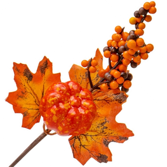 Бутон'єрка "золота осінь" з ягодами листя й гарбузом 28 см