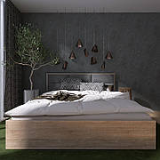 Ліжко з м'яким узголів'ям Лайт-1400 (основа Ламель) Дуб сонома