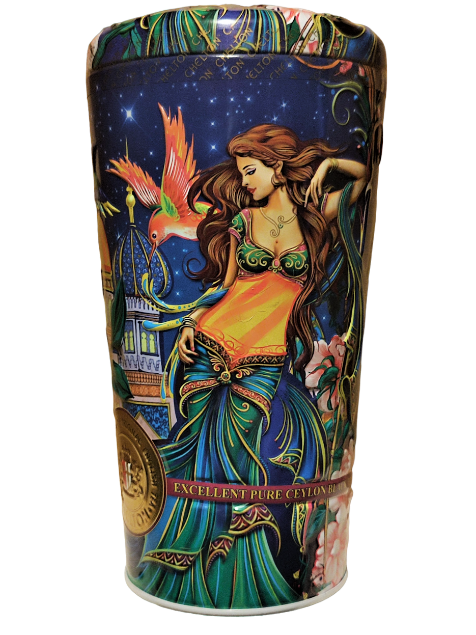 Суміш чорного та зеленого чаю Челтон Ваза 1001 Ніч з полуницею та пелюстками троянд 100 г у бляшанці, фото 1