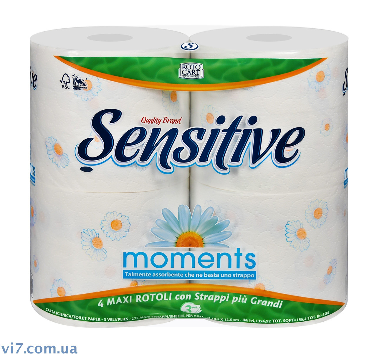 Туалетний папір Sensitive Moments Maxi Ромашка 3-шаровий 4х275 відривів