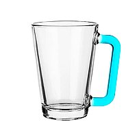 Чашка с голубой ручкой прозрачная стеклянная 250 мл Gl-71616