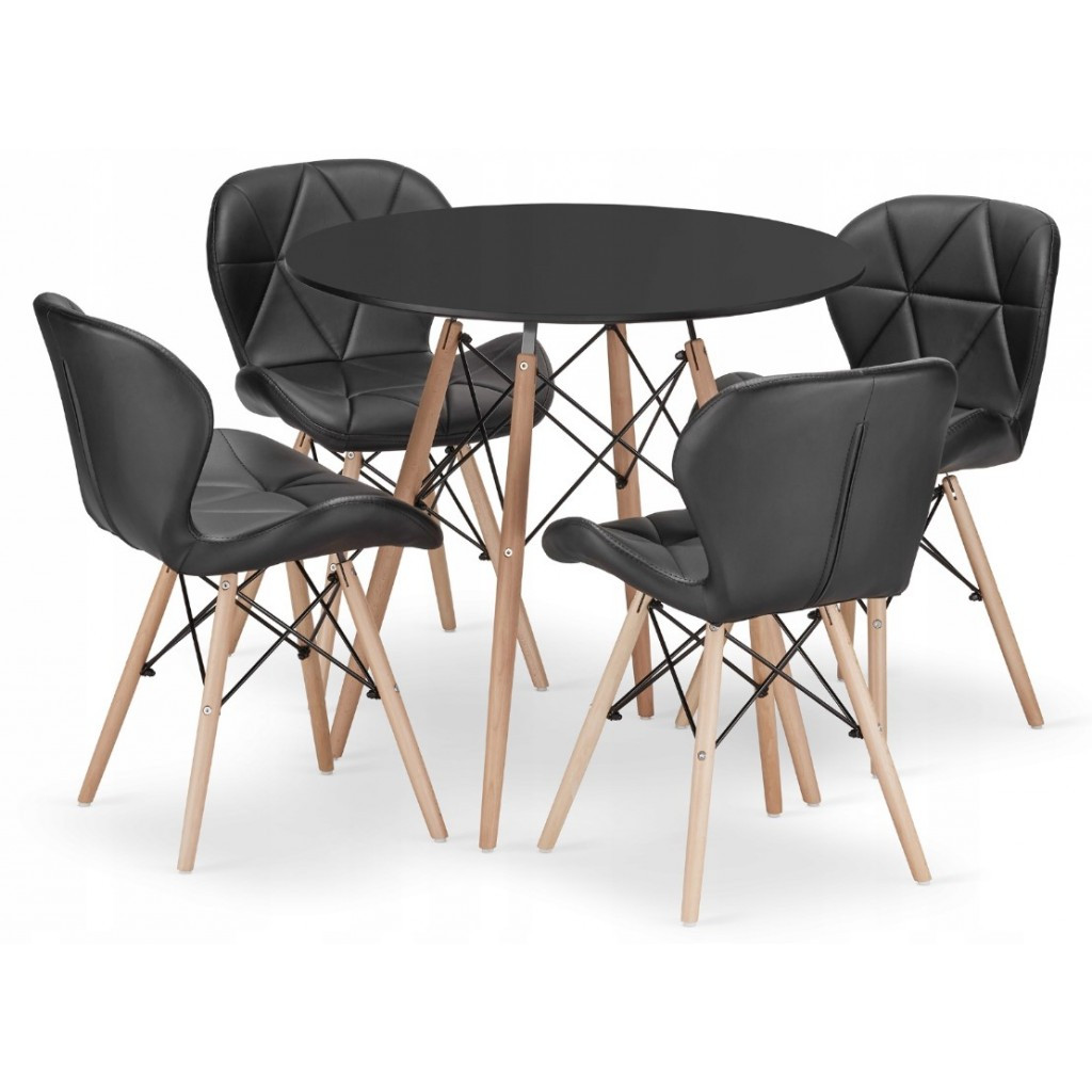Стіл обідній кухонний круглий Bonro Бонро В-957-800 чорний + 4 чорні крісла B-531 екошкіра (41300062)