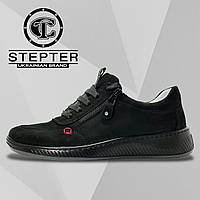 Подростковые кроссовки Stepter (Украина) кожаные черные со шнуровкой осень/весна деми 8131чор 39
