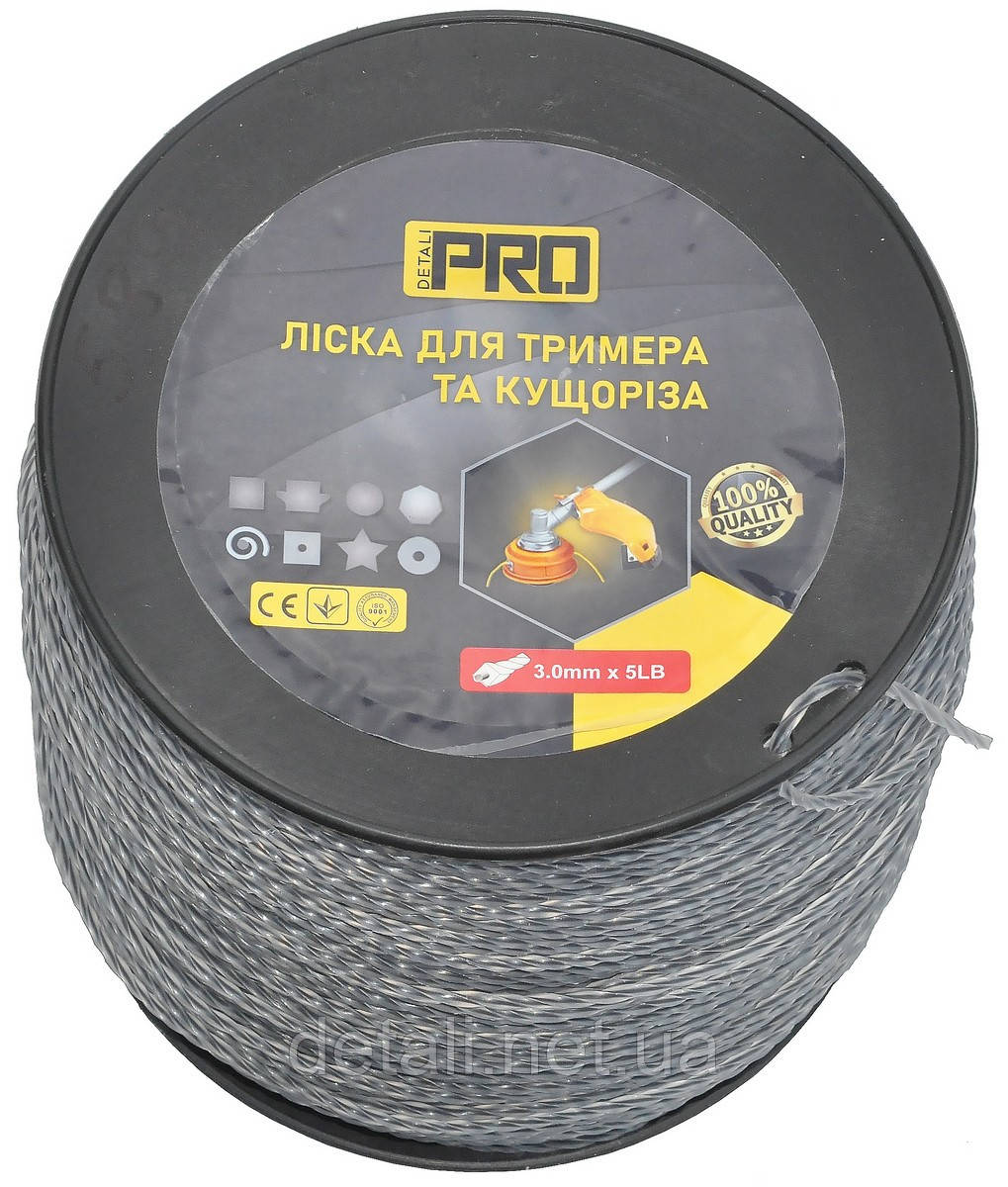 Ліска косильна спіраль d3 мм 5 LB (370 м) кручений квадрат з кордом