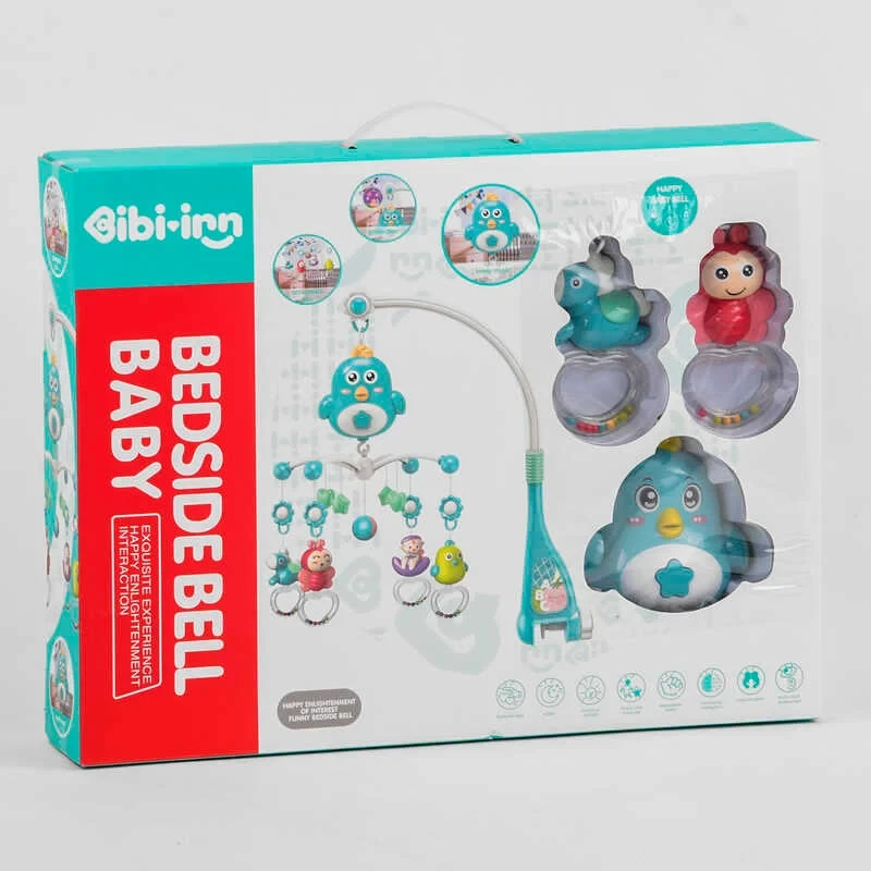 Дитячий мобіль на ліжечко з проєктором 648 A-56, 4 брязкальця, мелодія, фото 1