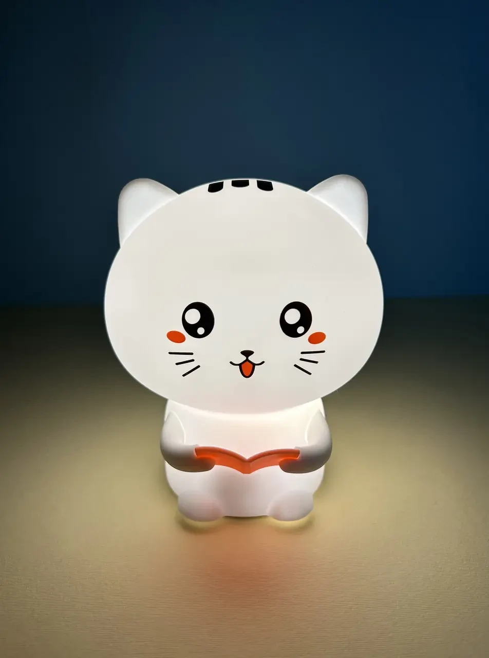 Силіконовий LED нічник Котик із рожевою книгою на акумуляторі, Дитячий силіконовий нічник