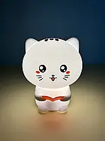 Силіконовий LED нічник Котик із рожевою книгою на акумуляторі, Дитячий силіконовий нічник