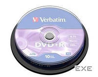 Диски VERBATIM DVD+R 4,7Gb 16x Cake 10 pcs Silver (43498)