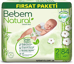Підгузки дитячі Bebem Natural 2 Mini  ( 3-6 кг )84шт