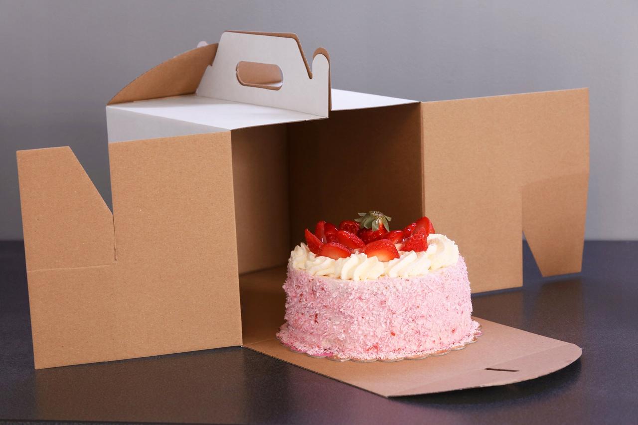 Коробка белая с цветочным принтом для торта пряничного домика с ручкой 300х300х250 мм - фото 8 - id-p1933067134