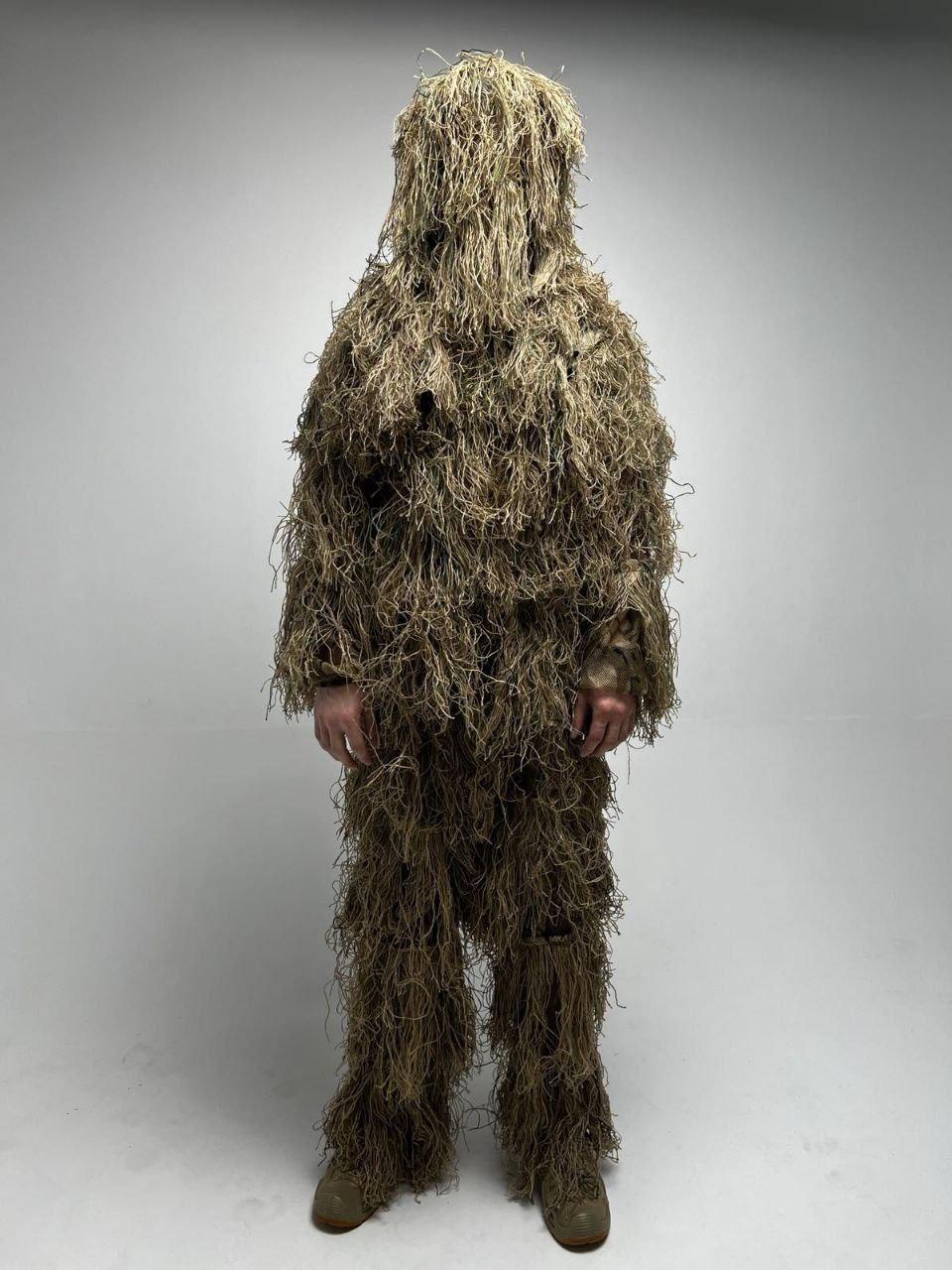 Маскировочный костюм сухая трава Ghillie кикимора легкий Военный с шапкой для снайпера маскхалат - фото 7 - id-p1866559354