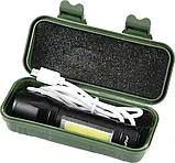 Світлодіодний ручний ліхтар X-Balog BL-511 на акумуляторі з ZOOM і USB у кейсі, фото 5