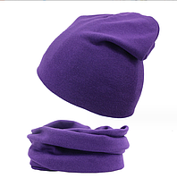 Трикотажний комплект: дитяча шапка та хомут фіолетова