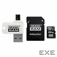 MicroSDXC 64GB UHS-I Class 10 GOODRAM + SD-adapter + OTG Card reader (M1A4-0640R12)