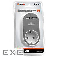 Зарядное устройство REAL-EL USB-устройств + розетка (CS-20) (CS-20 White-Grey)