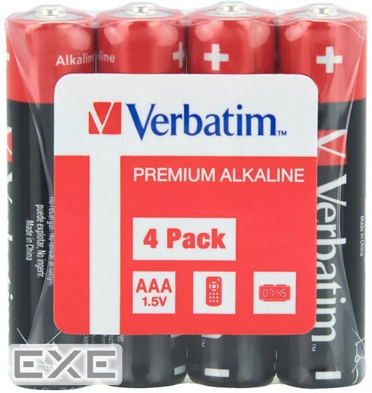 Лужні батарейки Verbatim типу ААА (1,5V плівка 4 шт) (49500)