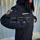 Куртка жіноча тактична зимова Хантер Софтшелл фліс Поліція чорна, фото 3