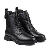 Ботинки зимние женские кожаные черные зимние на платформе и низком толстом каблуку на шнурках на меху Renzoni 37
