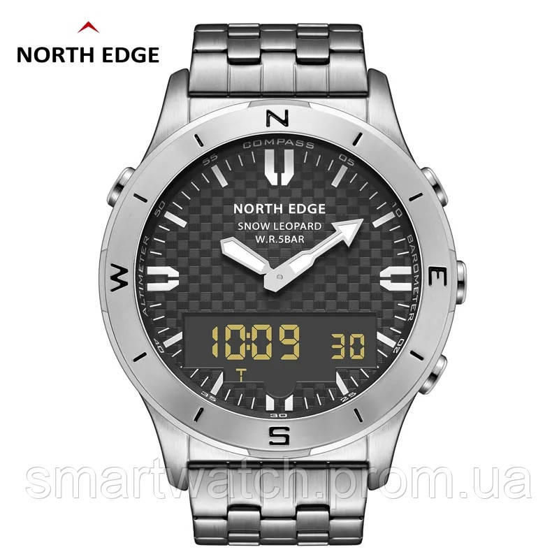 Чоловічий тактичний годинник з компасом North Edge Snow Leopard Водостійкість 5АТМ водонепроницаемые часы