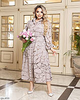 Платье женское красивое нарядное ниже колен миди расклешенное от талии длинный рукав больших размеров 50-60