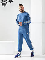 Спортивный костюм мужской Adidas С Лампасами Xs S M L XL 42-46 48-52 Трикотаж Вышитый логотип Осень Весна Фуме(синий)