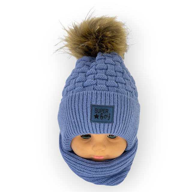 Шапочка для новорожденных на завязках для мальчика Шапочка для новорожденных на завязках для мальчика