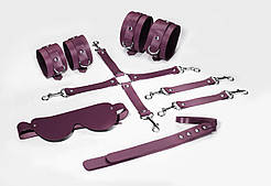 Набір Feral Feelings BDSM Kit 5 Burgundy, наручники, поножі, конектор, маска, паддл