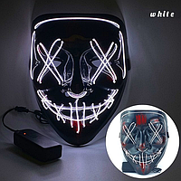 Неоновая LED маска Purge Mask Судная ночь, светящаяся белая (с подсветкой) Код:MS05