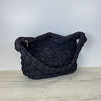 Вместительная сумка мешок с ручкой на плечо стеганная фактура А20-1912 Черная