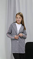 Удлененный пиджак в клетку стильный школьный детский жакет для девочки подростка 158