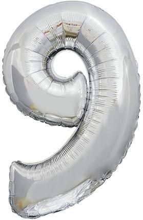Фольгована кулька цифра "9" срібна в упаковці 16"(40см)