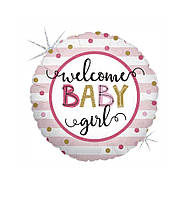 Фольгована кулька круг "Welcome baby girl" рожева 18"(45см) 1шт.