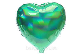 Фольгована кулька "Серце"  зелена голограма 18"(45см) 1шт.