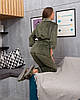 Піжама жіноча костюм домашній велюровий халат зі штанами Хакі, фото 3